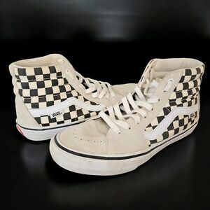 Vans Pro Sk8 Hi Checkerboard Shoes Suede Men 8 WHITE 40.5 Off the Wall H…